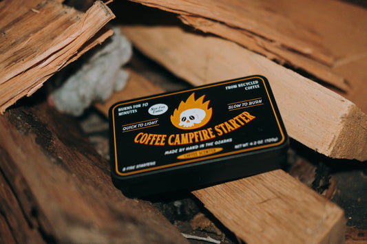 Coffee Campfire Starter is a fire starter made from all-natural recycled coffee and organic beeswax. Perfect for camping, backpacking, bike packing, and charcoal grills.